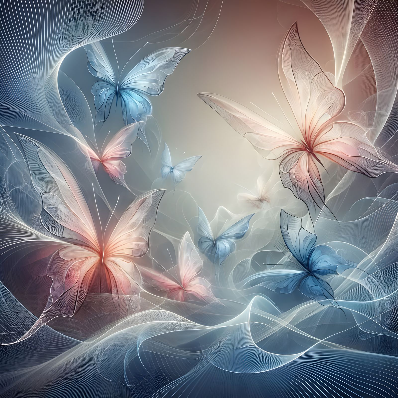 Ethereal Butterflies Emerging from Flowing Lines