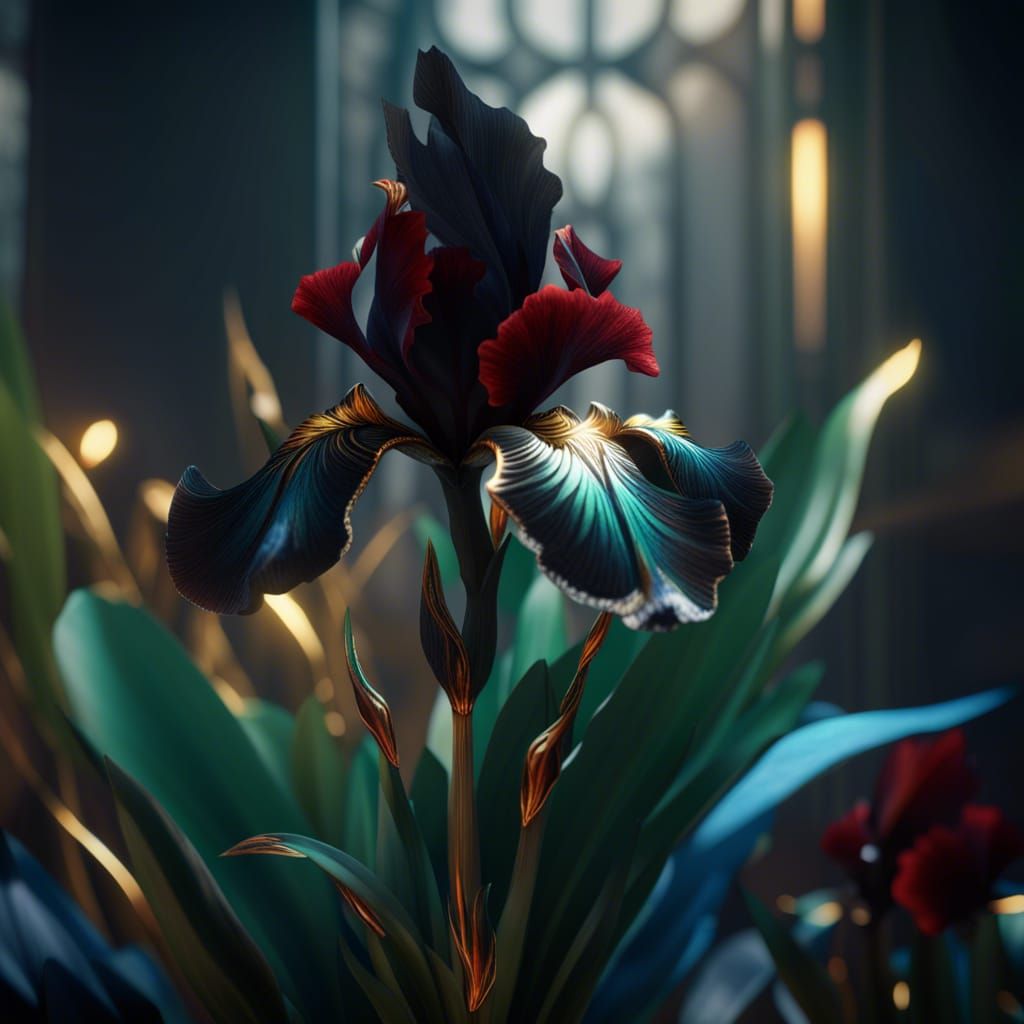 Intricate Black and Red Iris in Fantasy Style