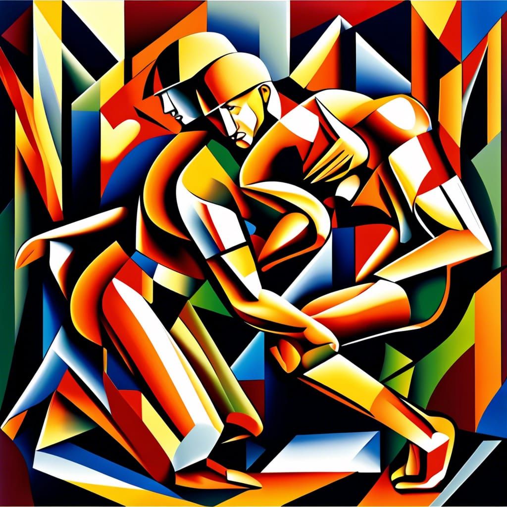 Wrestlers in Tamara de Lempicka Style