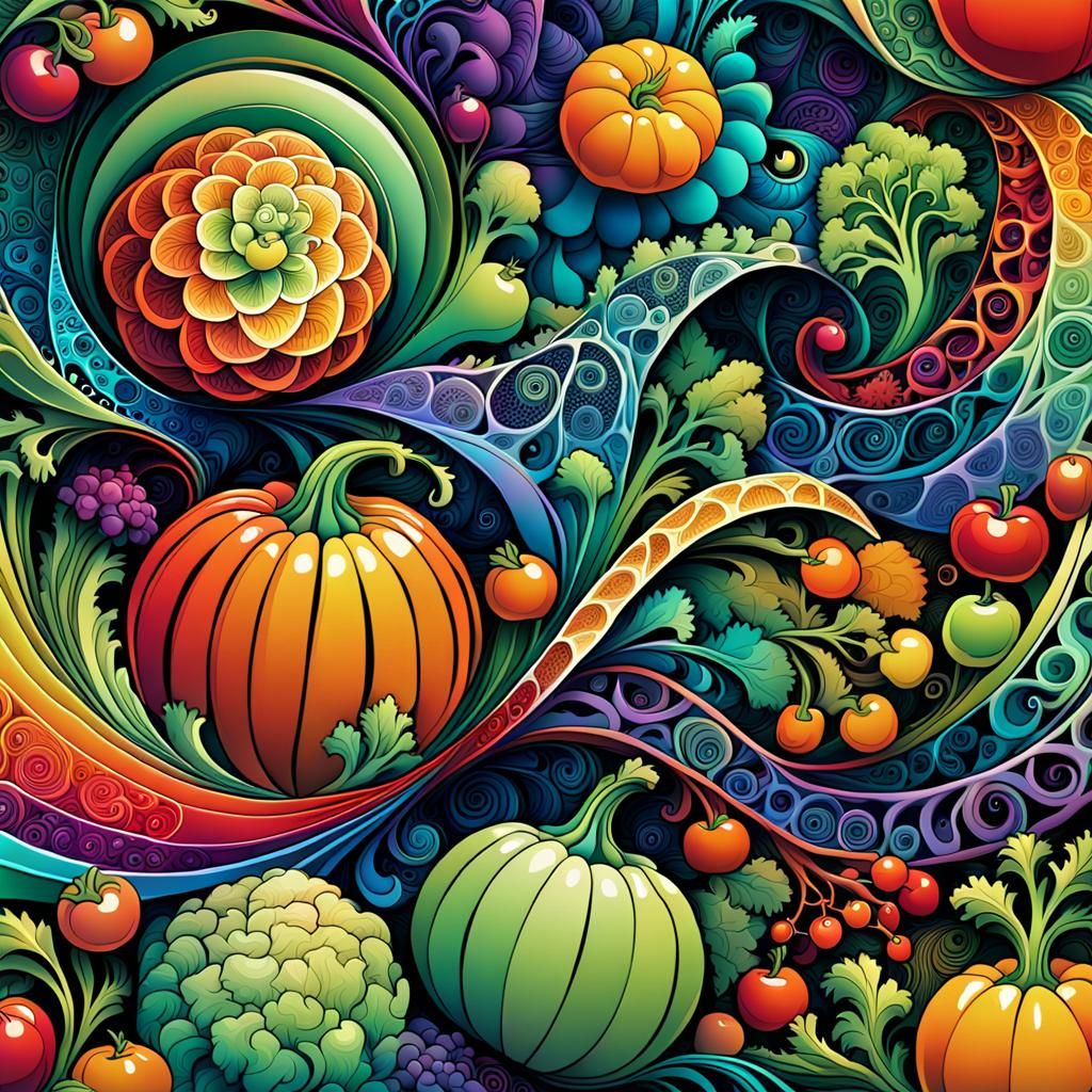 Vibrant Fractal Harvest in Zentangle Style