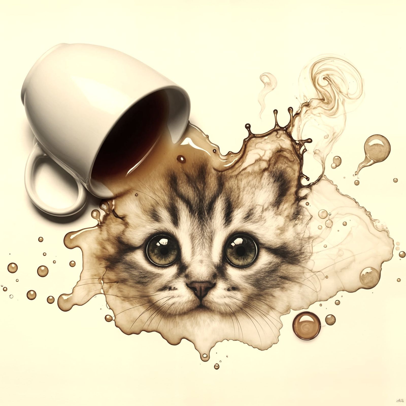 Tea Stain Kitten in Minimalist Viennese Style