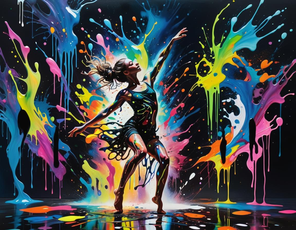 Bioluminescent Neon Ink Splatter Hip Hop Dance