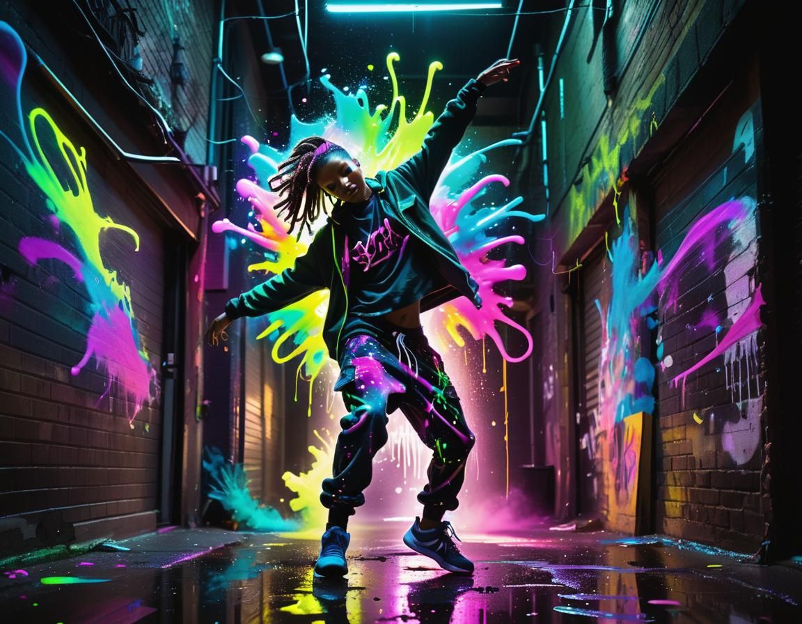 Bioluminescent Neon Ink Splatter Hip Hop Dance