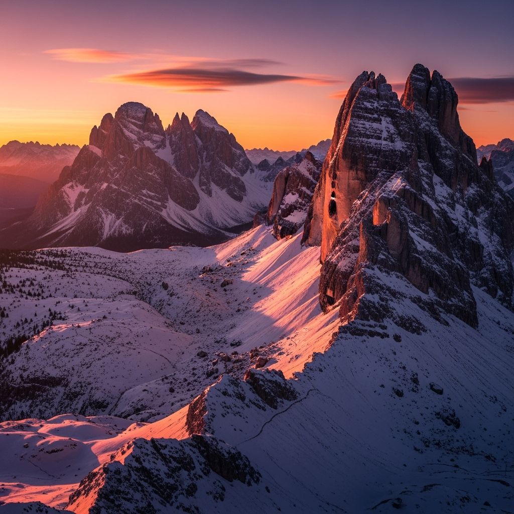Winter Sunset Over Dolomites Peaks