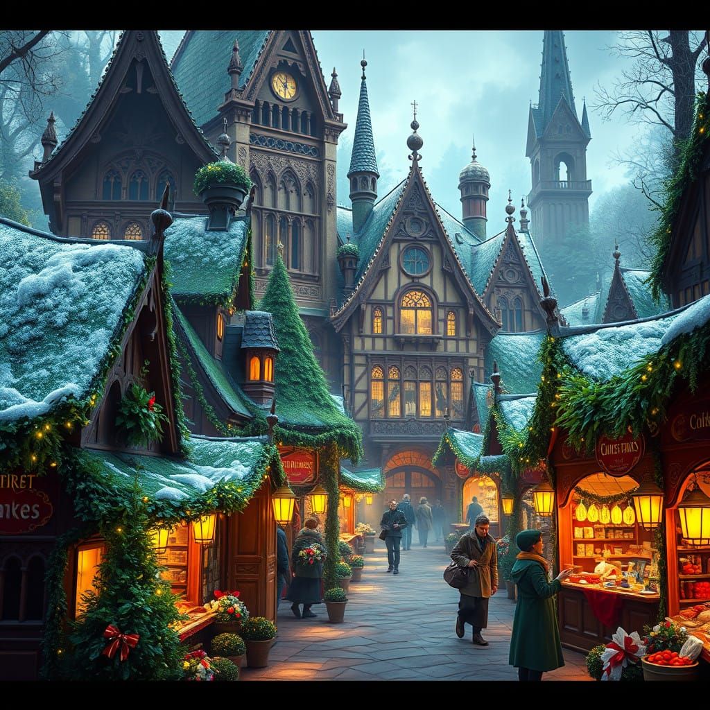 Whimsical Wonderland Christmas Market in Vibrant, Dreamlike ...