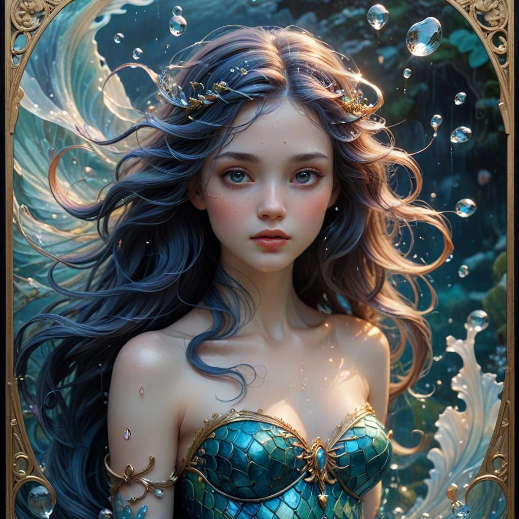 Whimsical Mermaid Rises from Vintage Playing Card in Etherea...