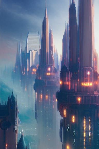 Floating City in Space: Cosmic Digital Painting