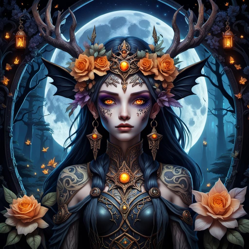 Fantasy Fae with Gothic Portal and Glowing Eyes