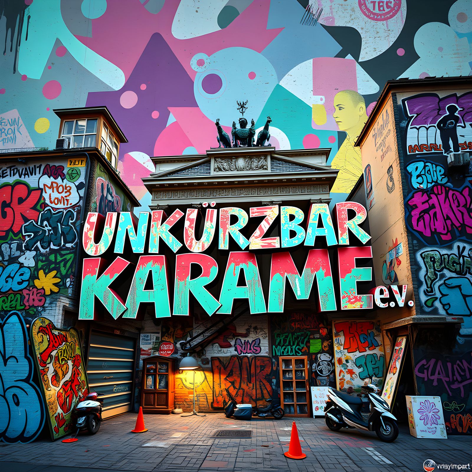 Berlin Street Art Collage in Anime Style