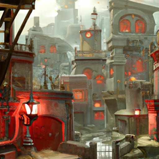 Fantasy City: Red Medieval Splendor in Digital Art