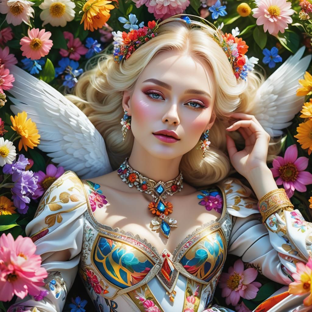 Ethereal Russian Woman in Floral Garden