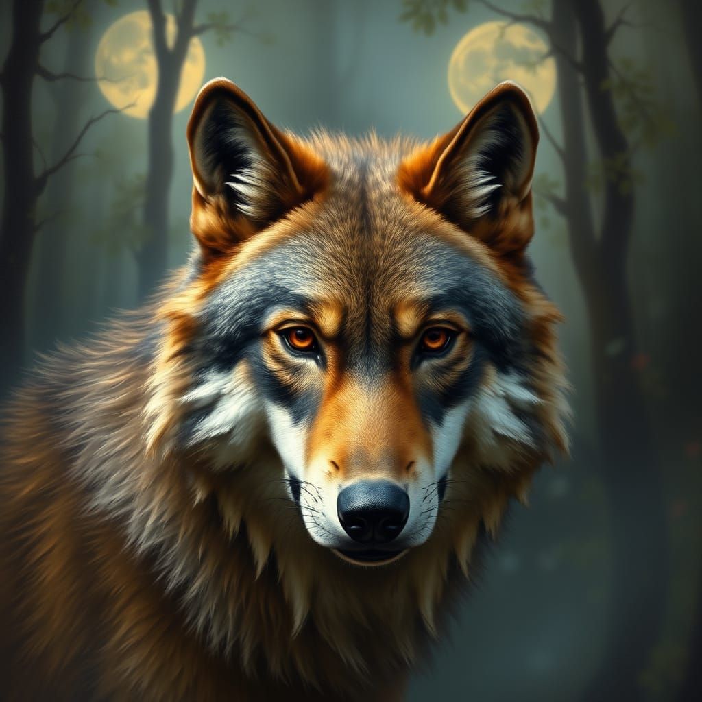 Wolf in Moonlit Forest, Romantic-era Painting