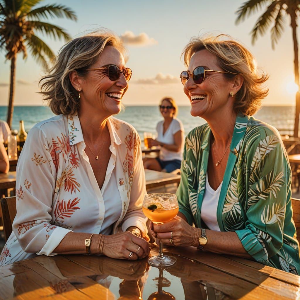 Beach Bar Friends in Impressionistic Golden Light