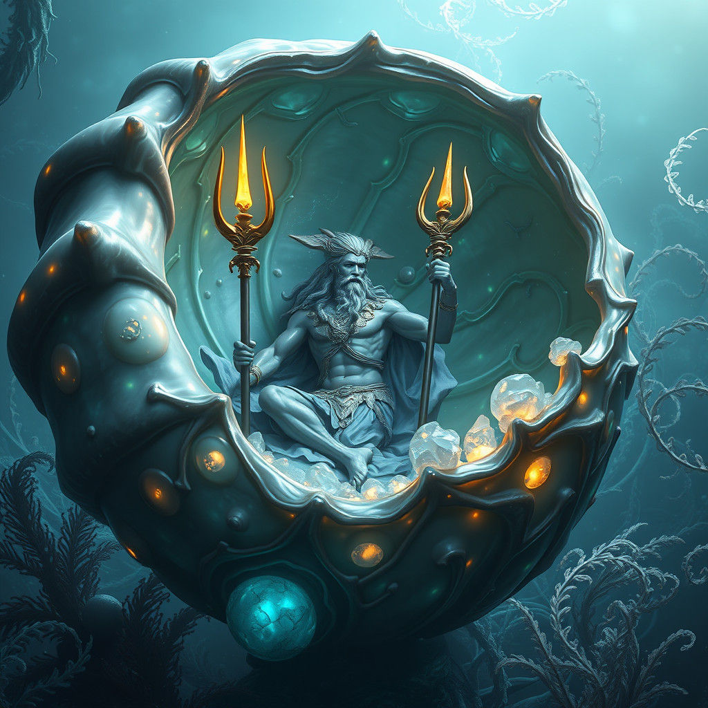 Poseidon in Swirling Shell: Fantasy Concept Art