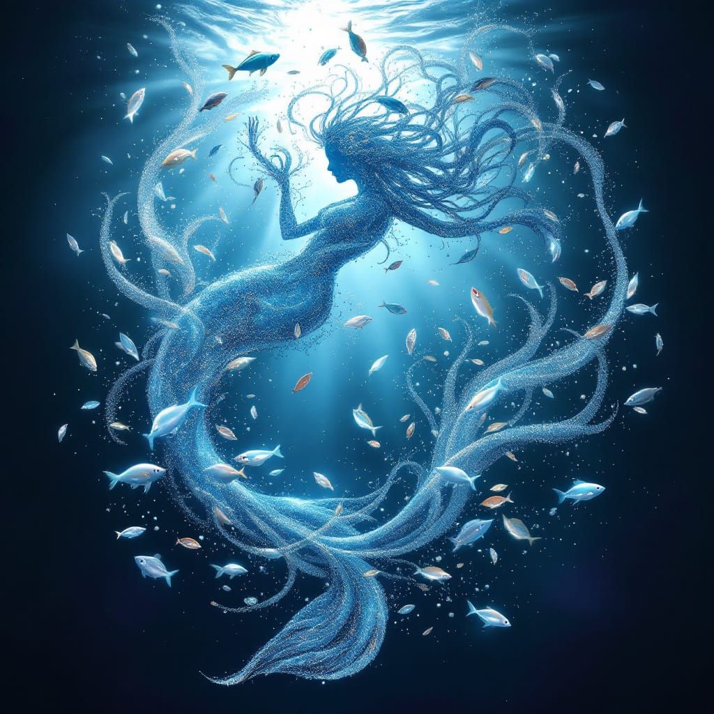 Graceful Mermaid Formed from Ocean Sealife