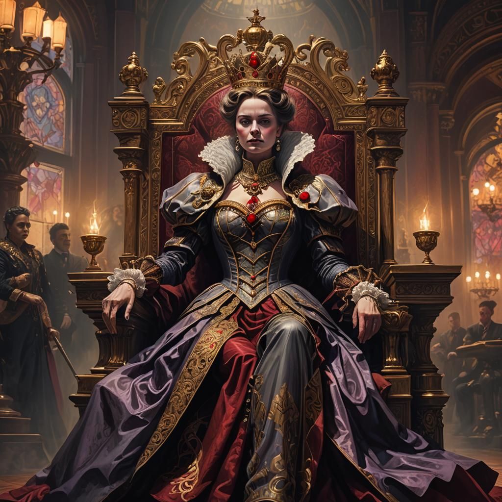 Queen of Hearts Portrait in Dark Fantasy Art Deco Style