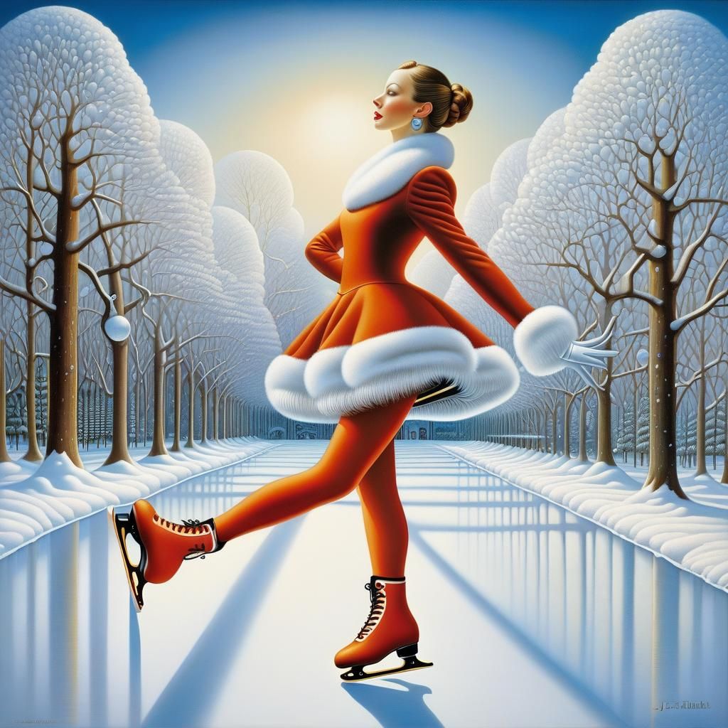 Figure Skater on Ice in Yerka Style