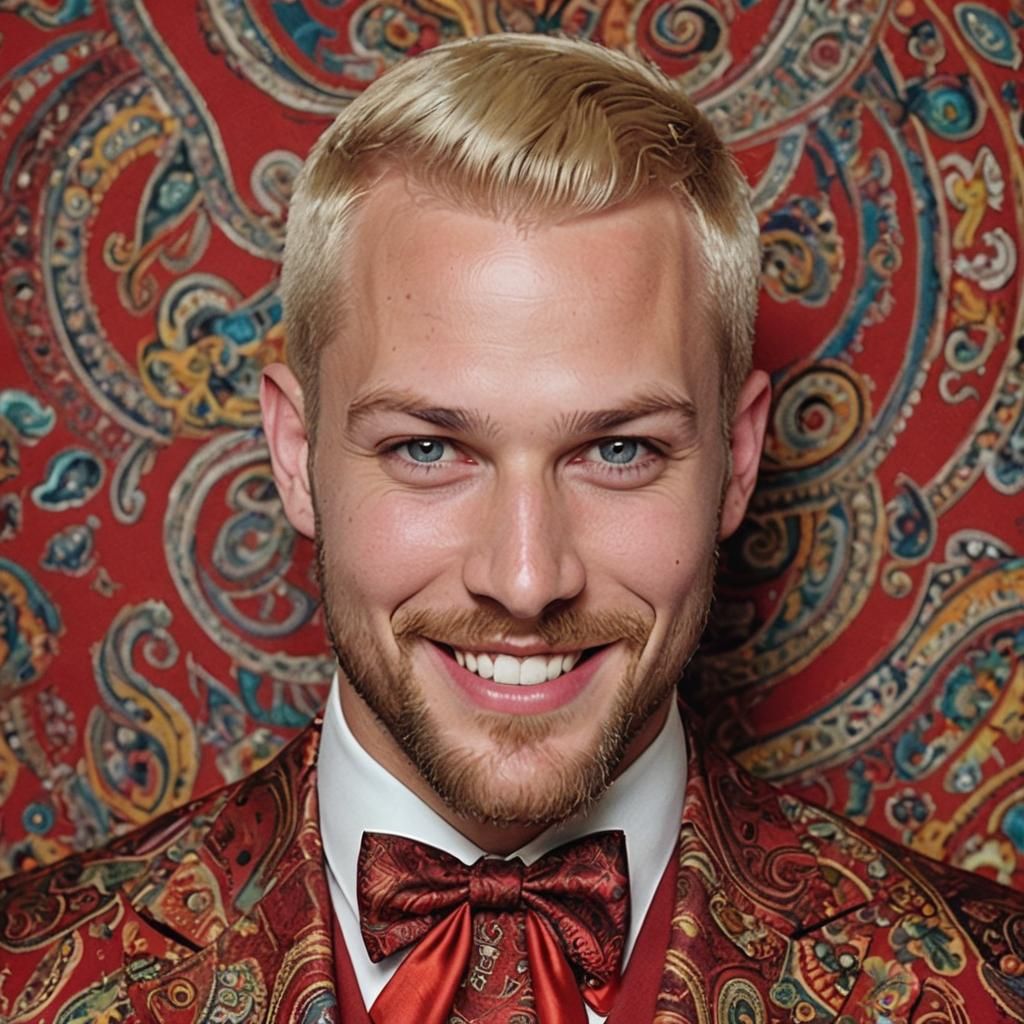 Handsome blond man in red suite
