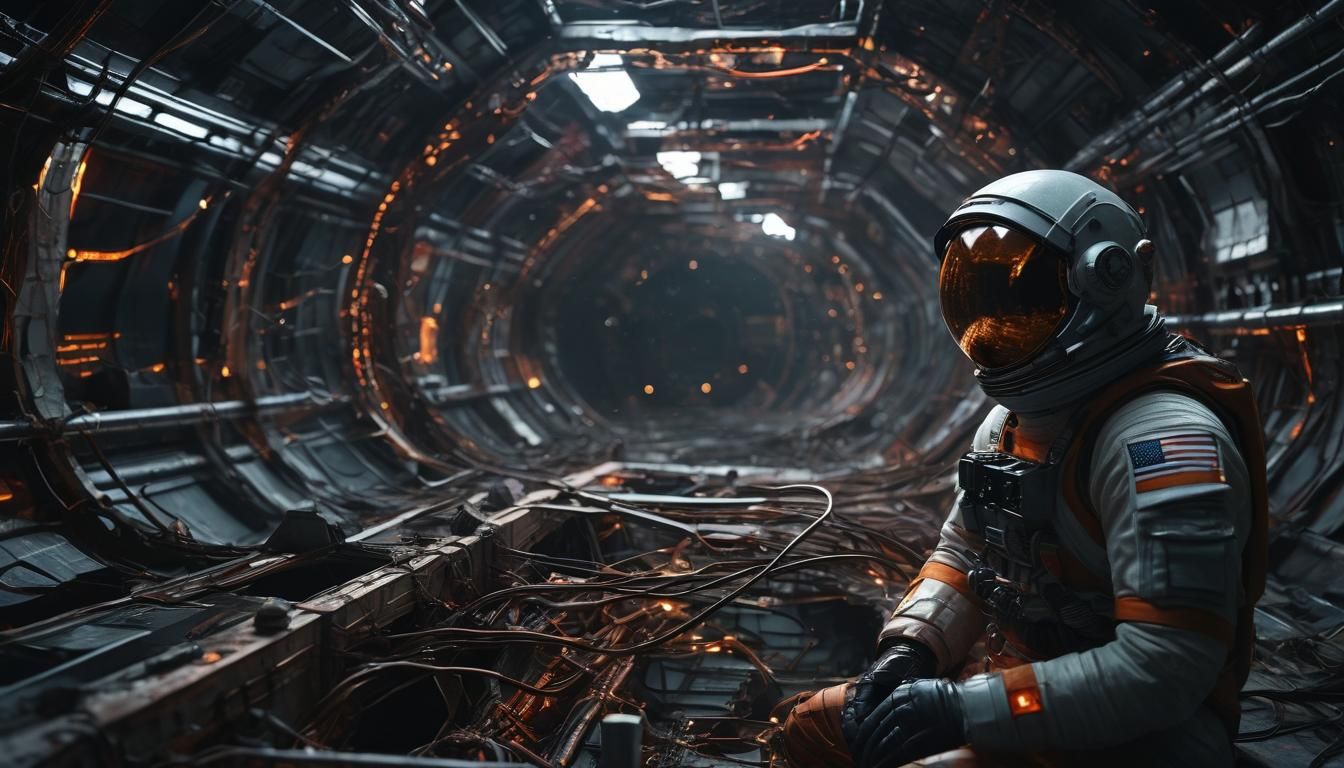 Apocalyptic Astronaut in Abandoned Spaceship
