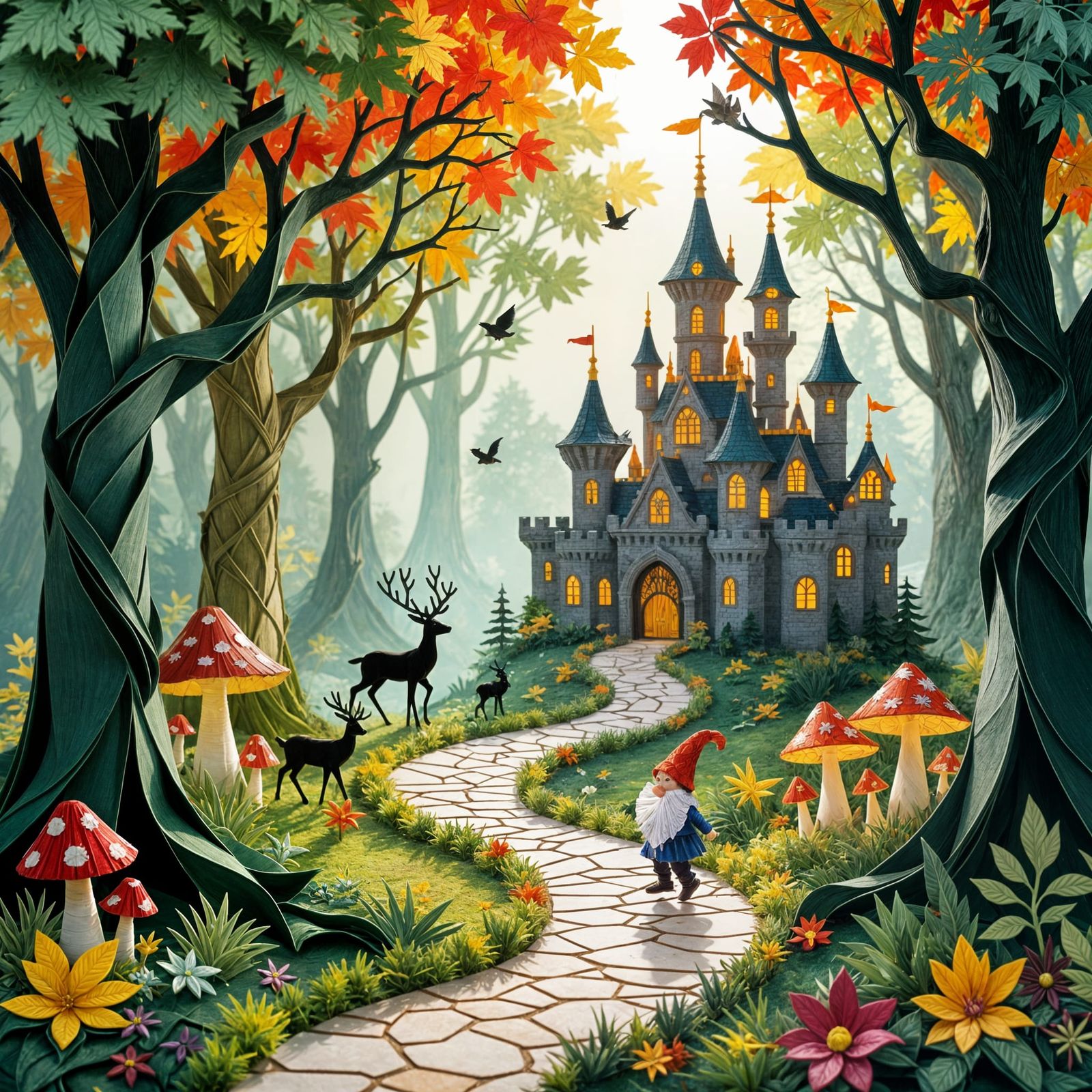 Whimsical Gnome Dances to Kirigami Castle