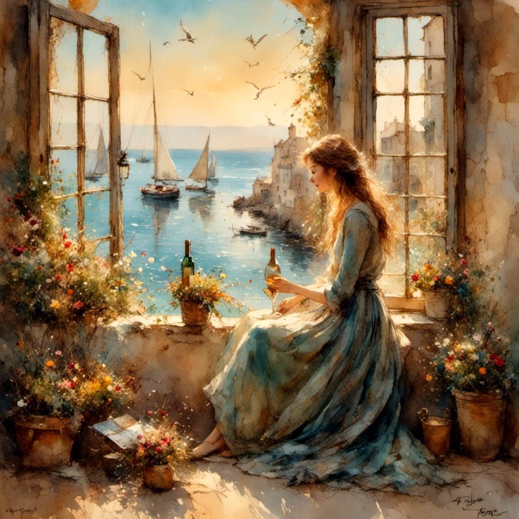 Seaside Contemplation: An Impressionistic Oil Painting