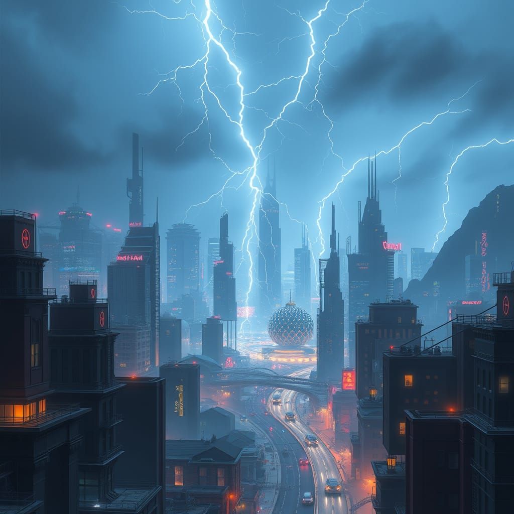 Electric Storm Illuminates Neon Metropolis