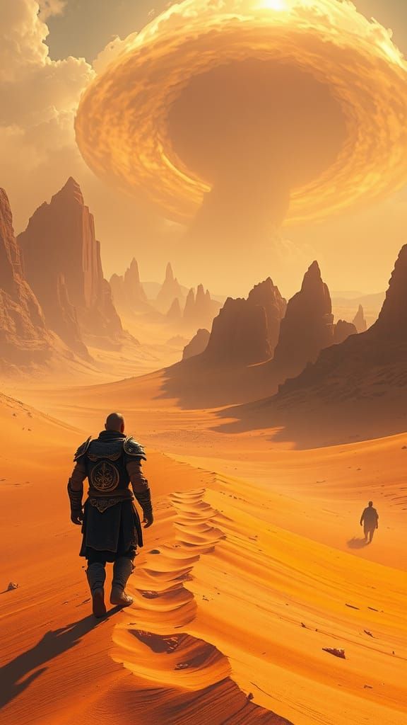 Arid Desert Warrior in a Post-Apocalyptic Landscape