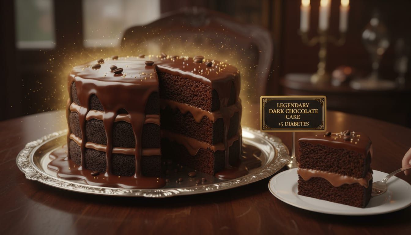 Legendary Dark Chocolate Cake with Golden Aura
