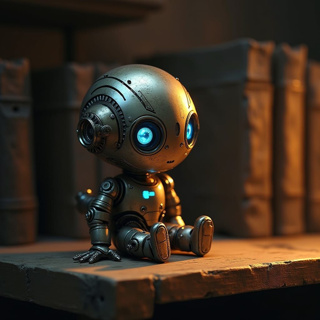 Chibi Robot on Shelf in Syd Mead Style
