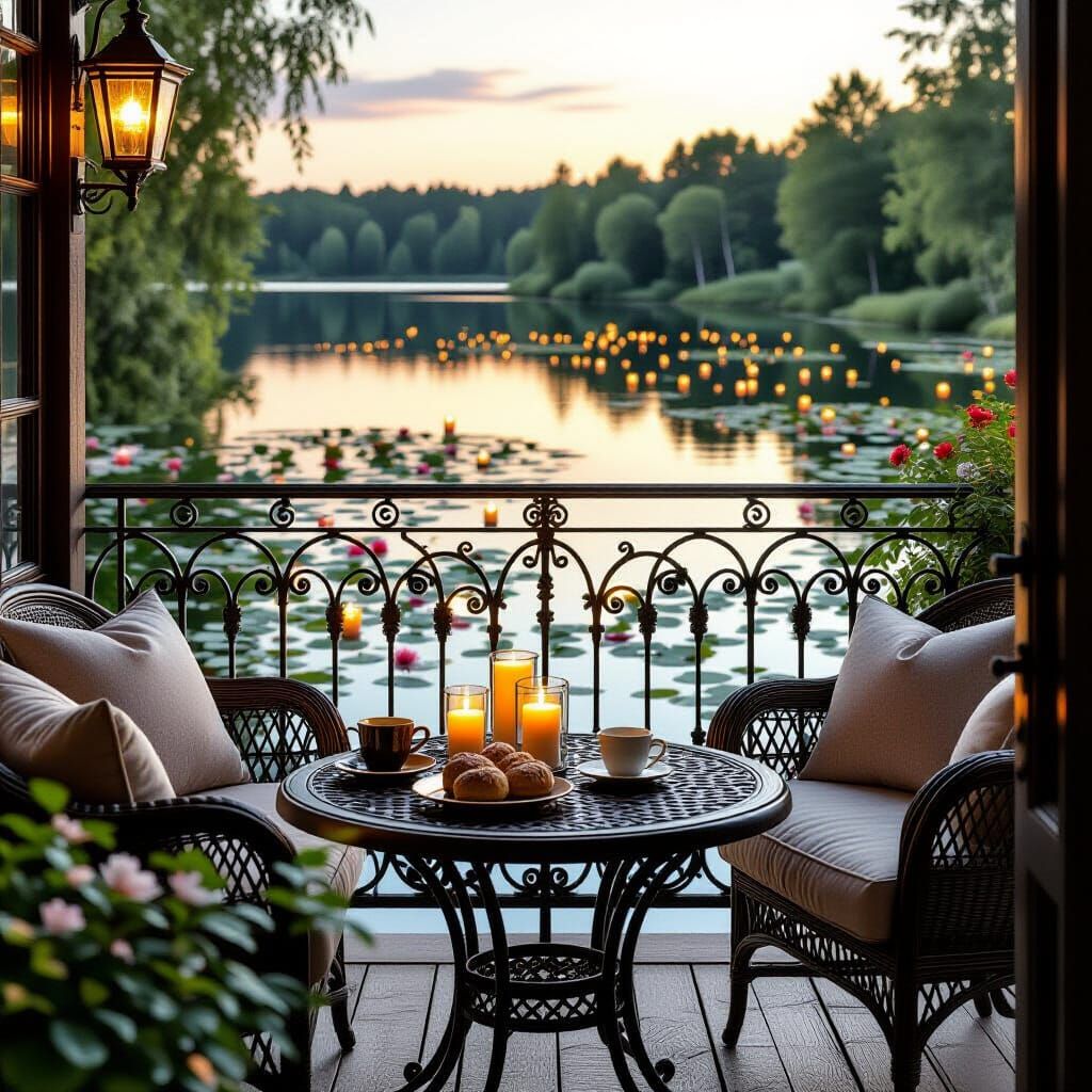Balcony Overlooking Lake with Lily Pads