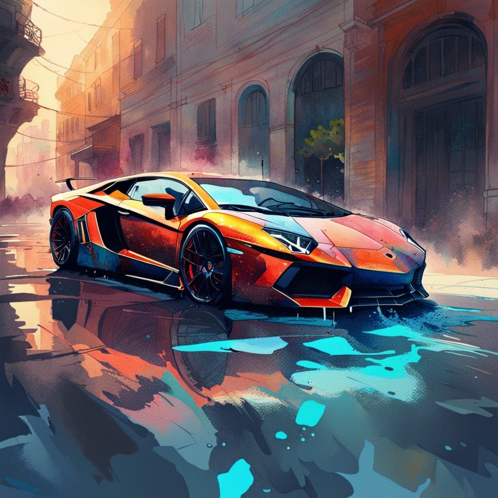 Lamborghini Aventador: Watercolor Splash Art
