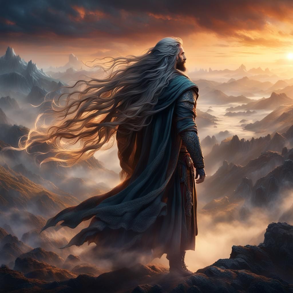 Mystical Figure on Mountaintop in Fantasy Concept Art