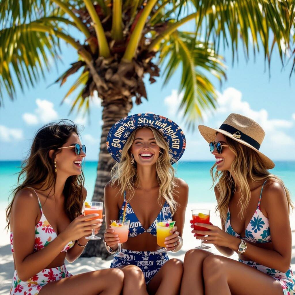 Girls Laughing With Cocktails Under Tree in Photojournalisti...