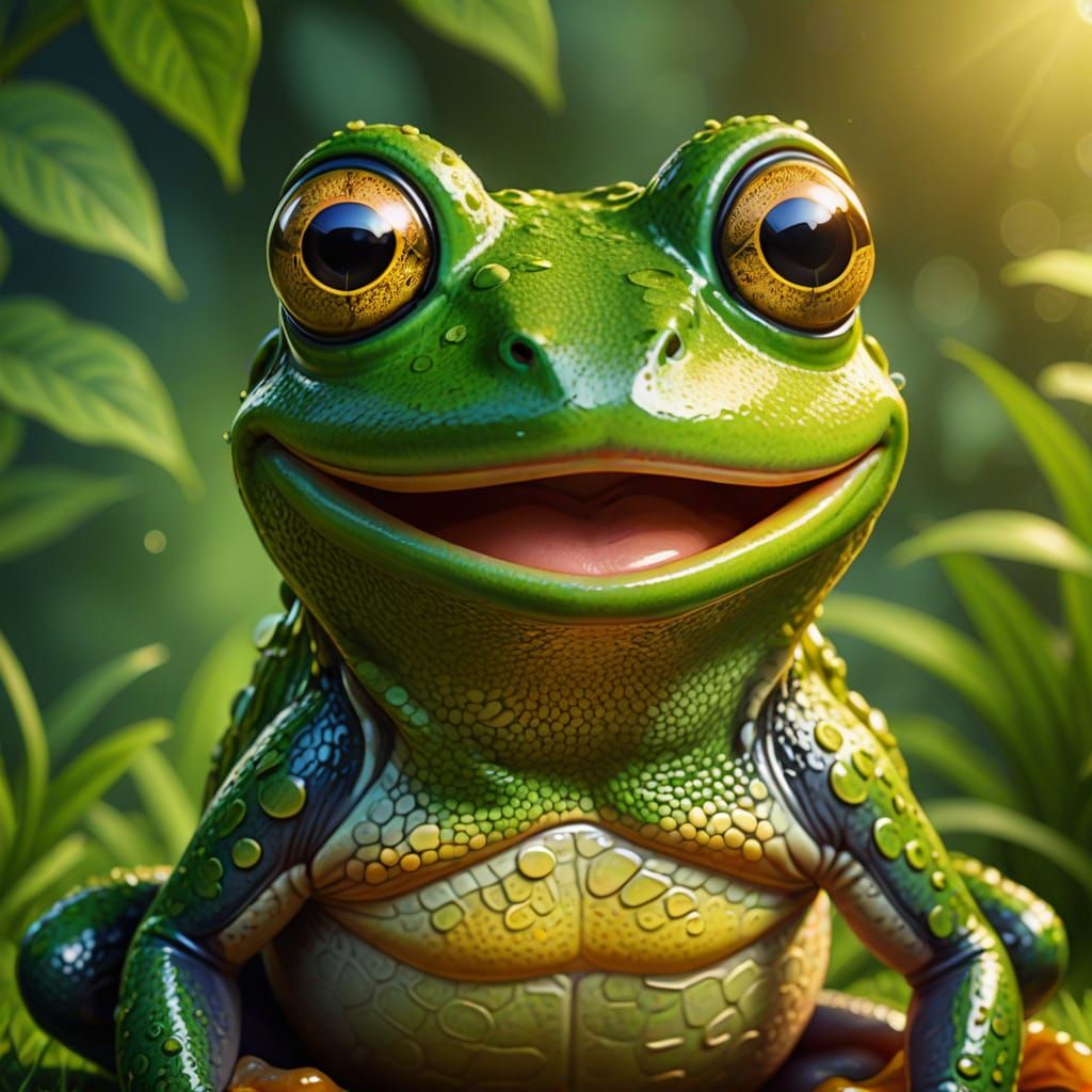 Surprised Cartoon Frog in Macro Close-Up