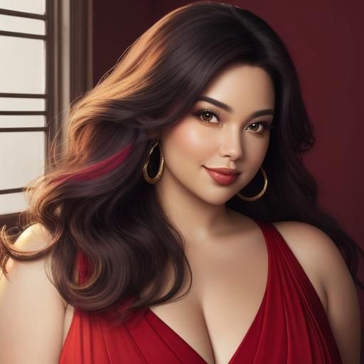 Confident Curvy Woman in Red Dress