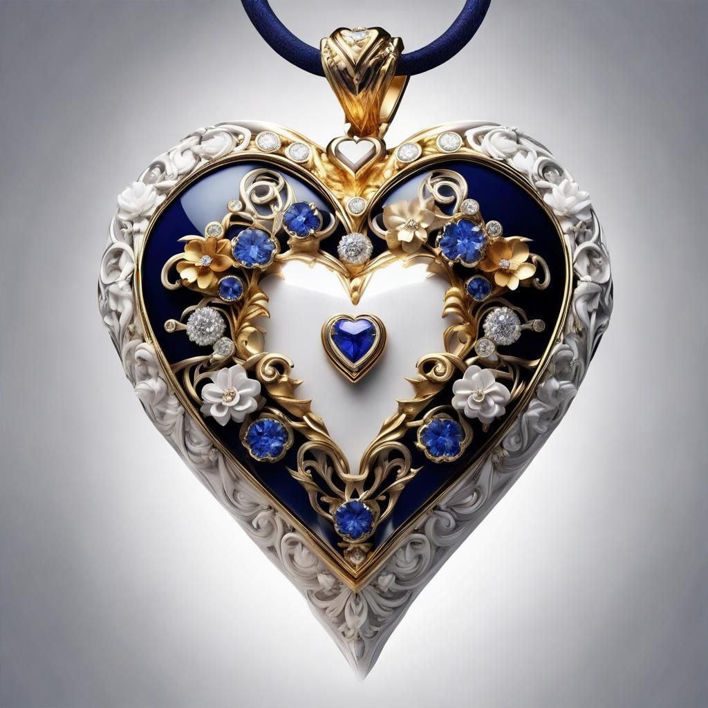 Heart Pendant with Flowers, Diamonds and Sapphires
