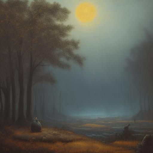 Eerie Rabbit Sowing Seeds at Night as Mixed Media