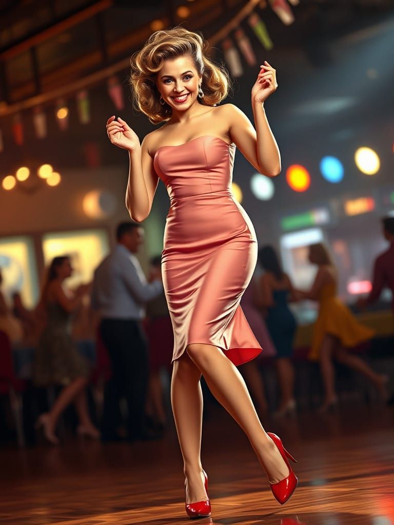 Vibrant Rock and Roll Dancer in 1950s Style