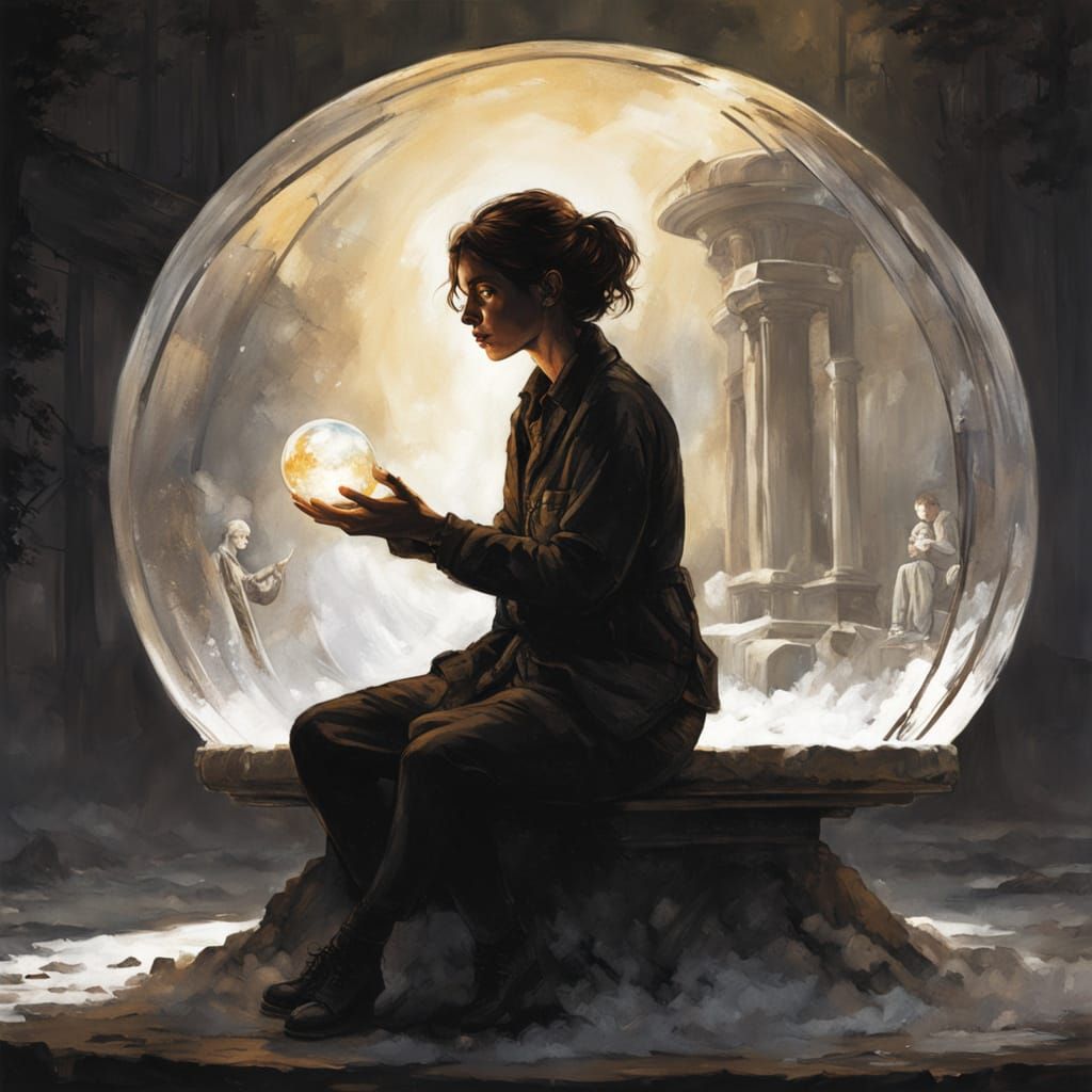 Woman with Sinister Snow Globe in Cinematic Realism