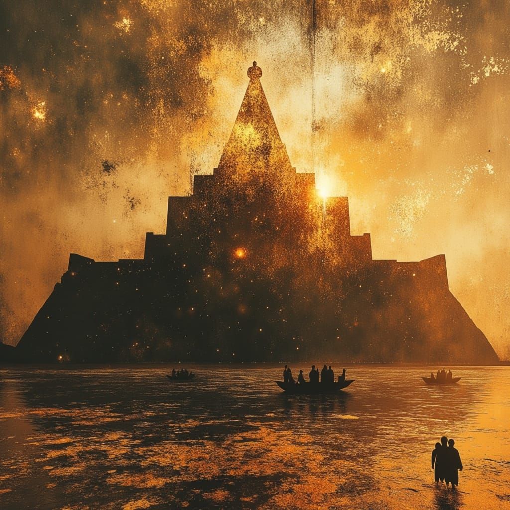 Egyptian Castle Sunset: Digital Painting in Syd Mead Style