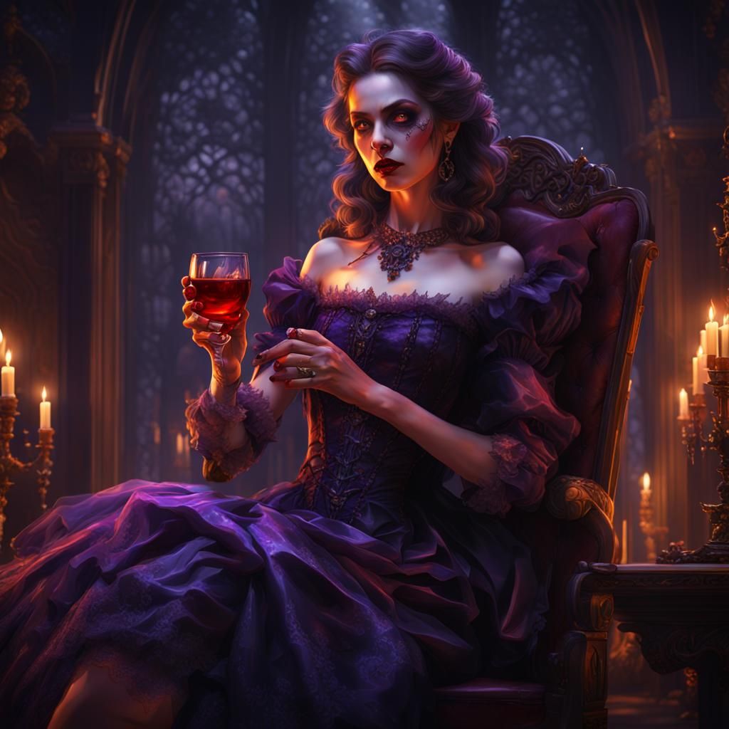 Alt-Girl Vampire with Blood, Dark Fantasy Artwork