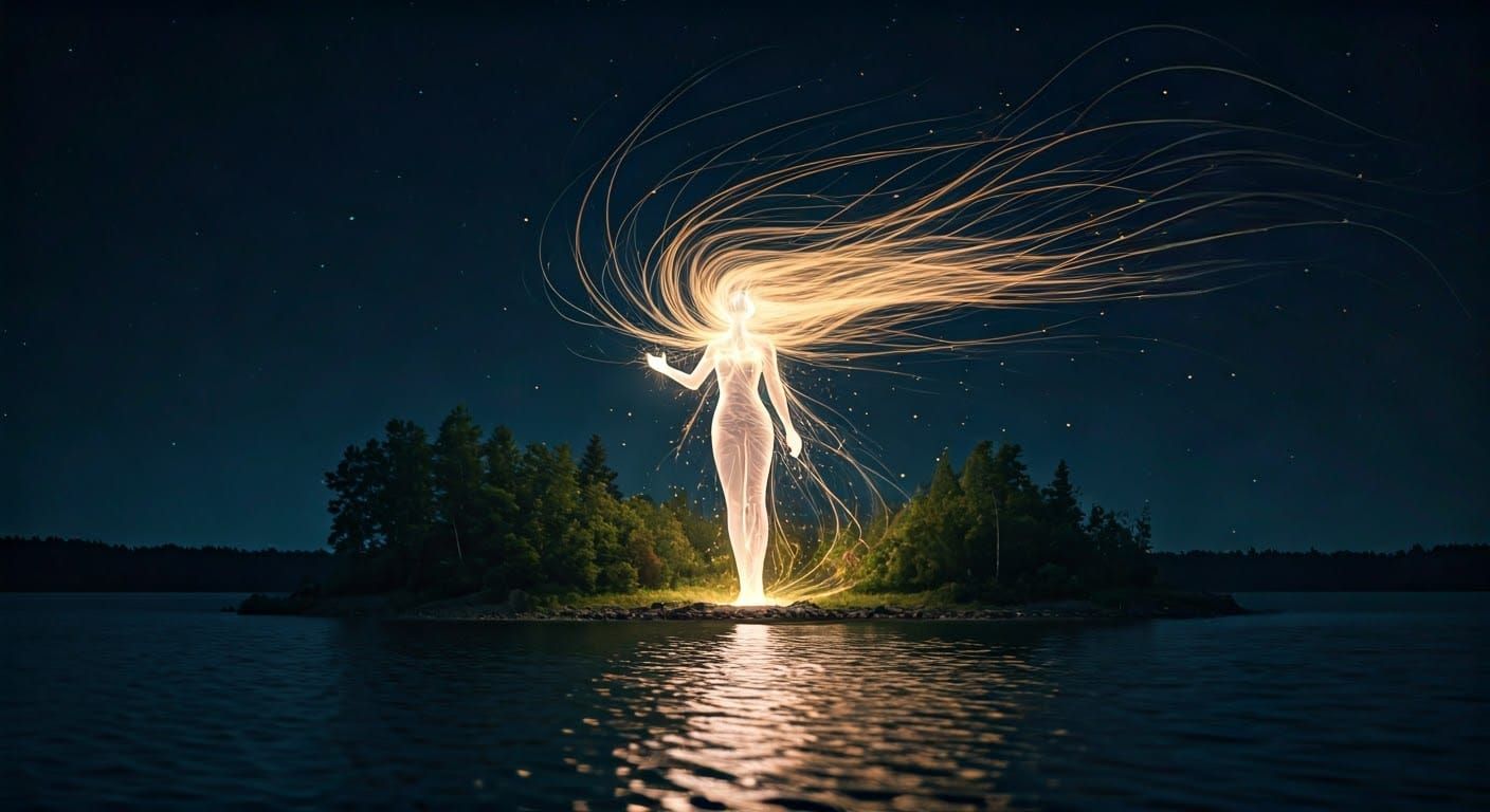 Ethereal Light Elemental on Island at Night