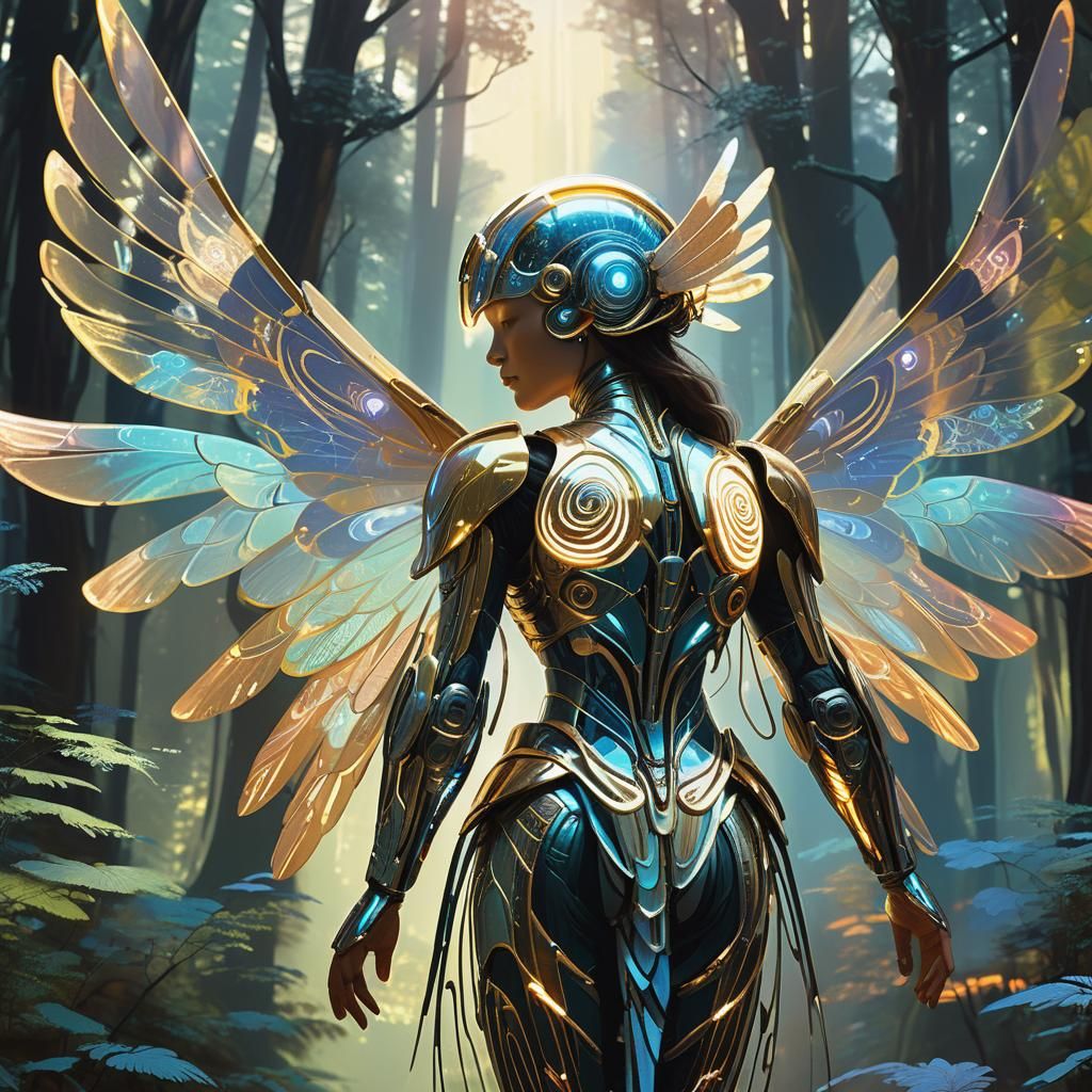 Neurodivergent Being in Iridescent Forest, Fantasy Art
