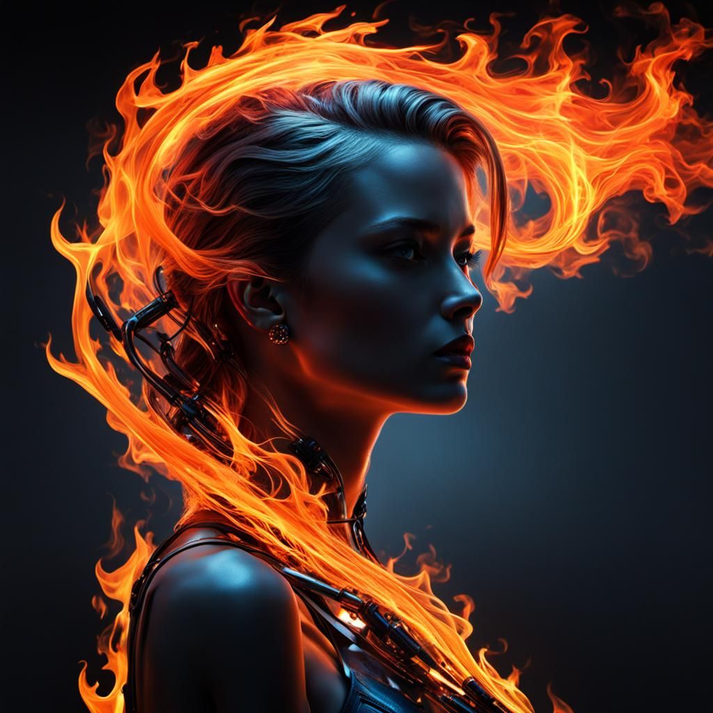Beautiful Transparent Silhouette Flame Woman Ex-Machine