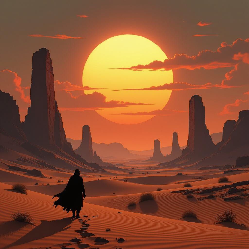 Retro-Futuristic Desert Wanderer in Heroic Realism Style