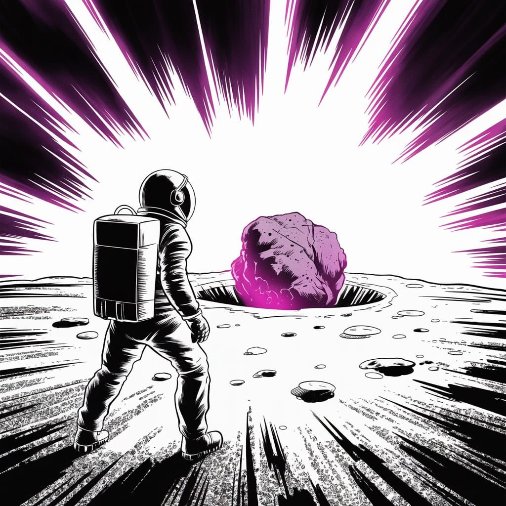 Astronaut and Glowing Asteroid in Comic Style