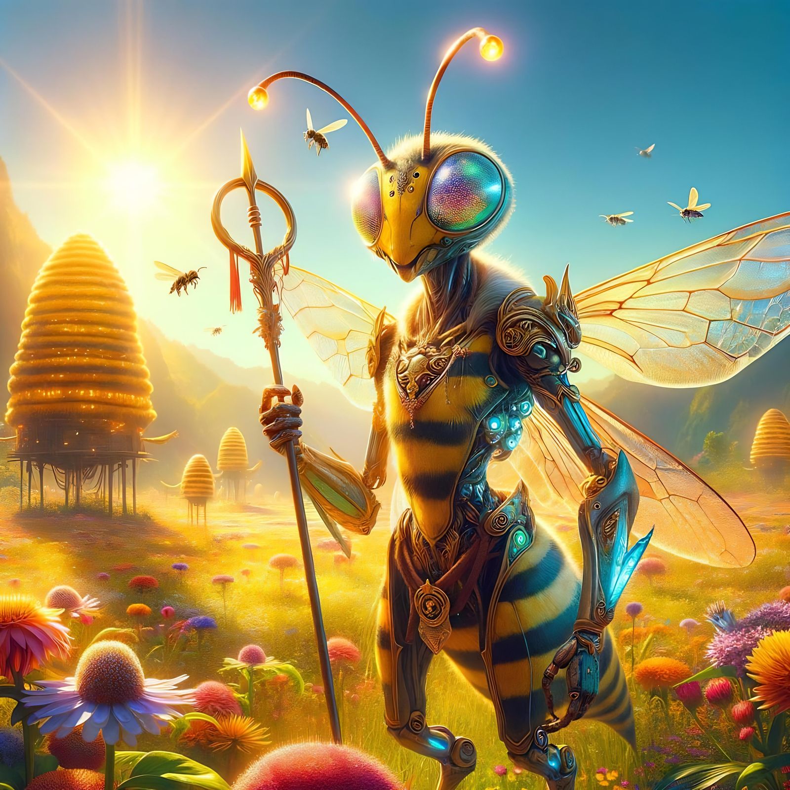 Abeil Vassal Stands Guard in Sunny Meadow