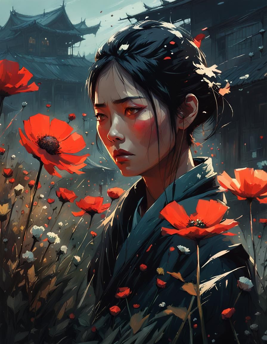 Tragic Transformation: Woman Turning into Flowers