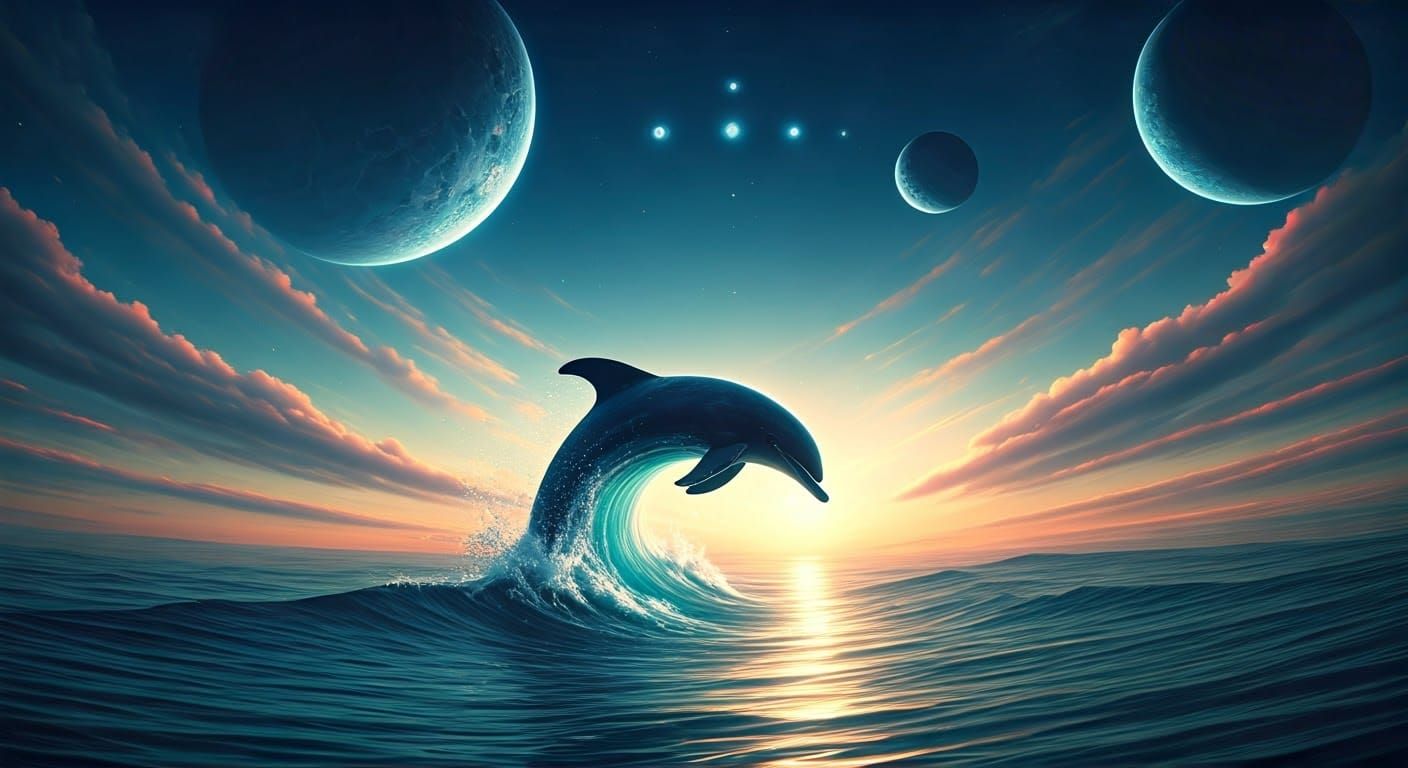 Majestic Dolphin Wave on Alien World in Vibrant Colors