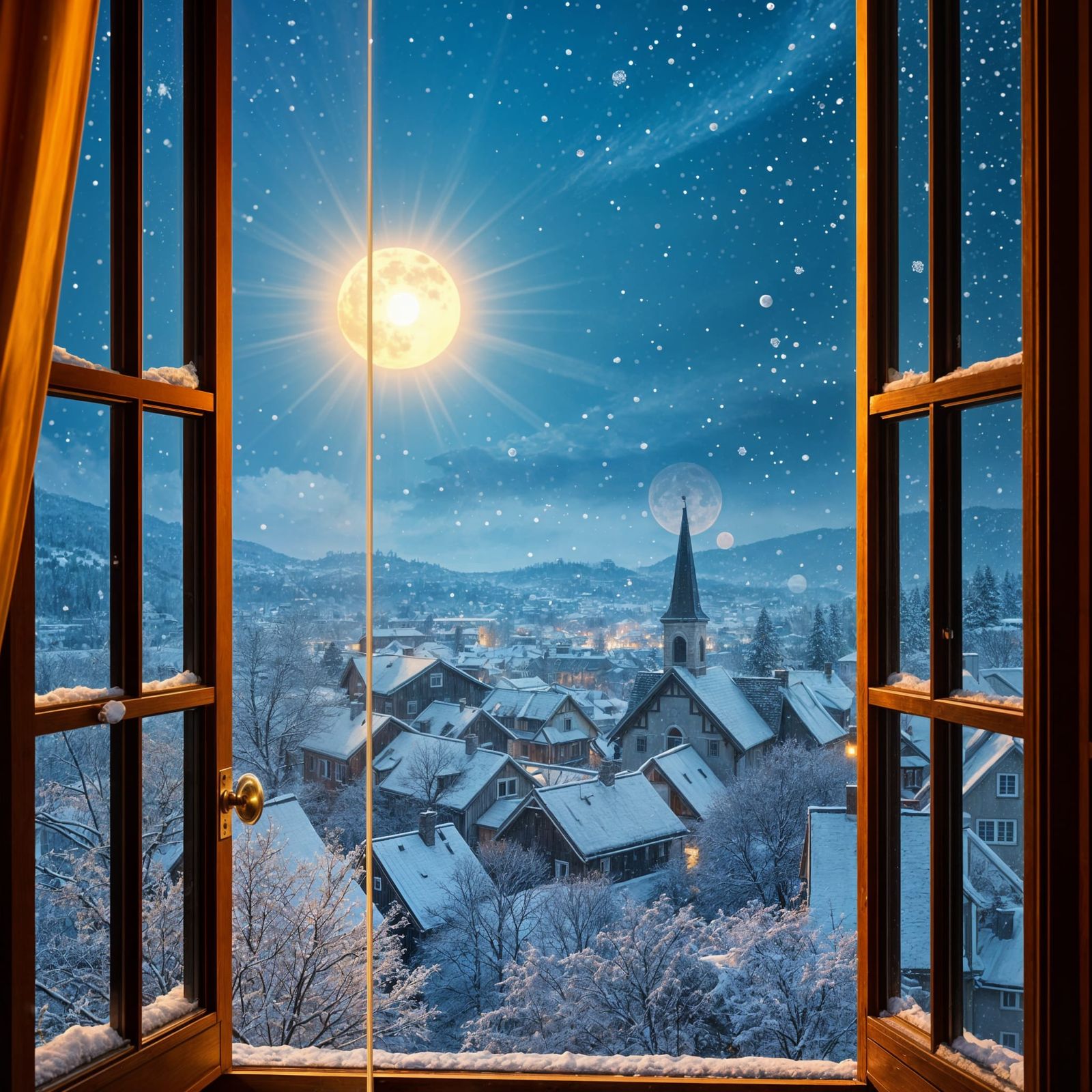 Winter Wonderland Scene in Soft Golden Light